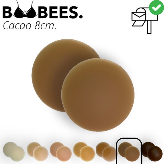 BOOBEES Couvre-tétons - 8 cm - Cacao - Marron Chaud - Autocollants pour mamelons - Réutilisables - Patchs pour mamelons - Swimproof - Invisible - Petits seins - Taille de bonnet A à ~ C