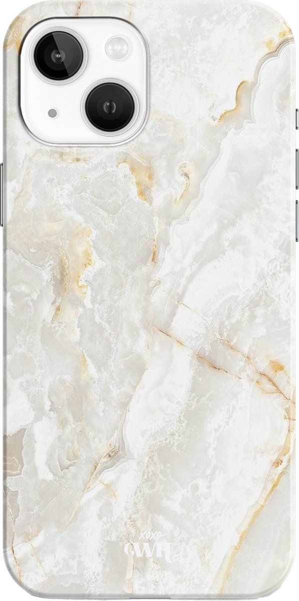 xoxo Wildhearts Marble Off Whites - Single Layer - Hoesje geschikt voor iPhone 14 hoesje - Marmer hoesje - Shockproof base - Beschermhoesje geschikt voor iPhone 14 case - Gebroken wit