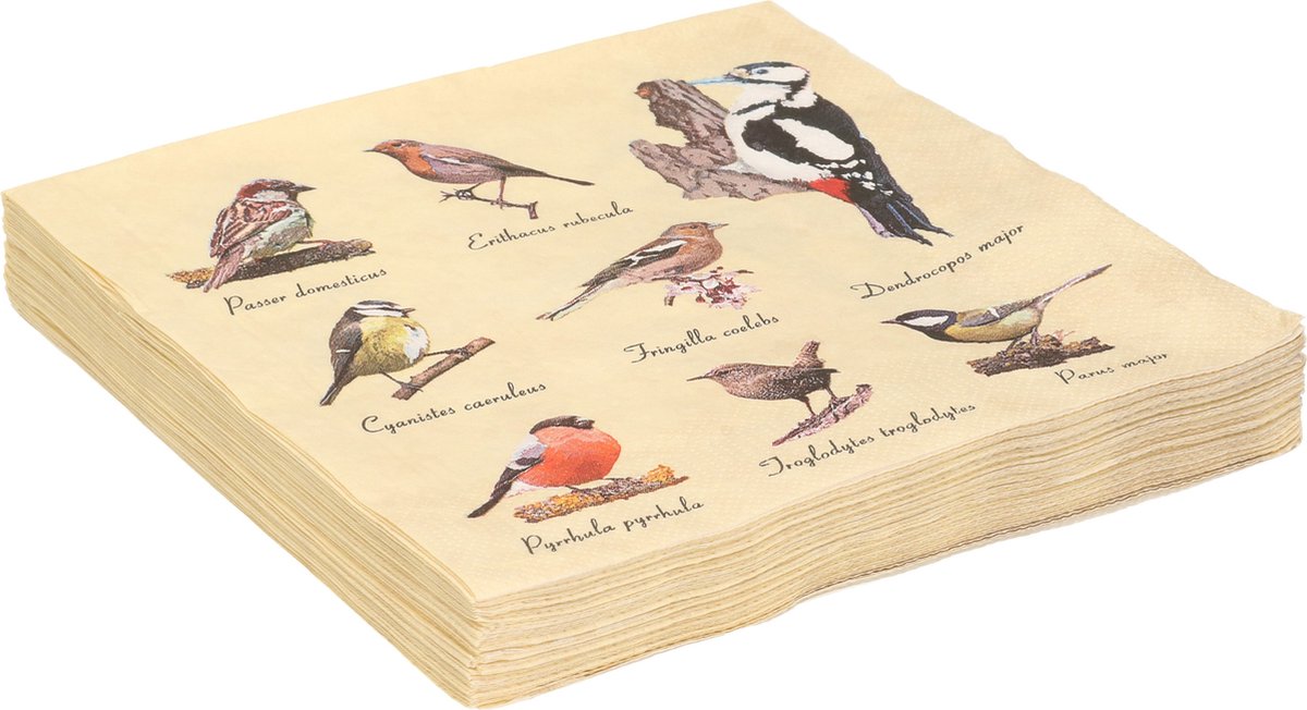 Servetten met vogels print - 20x - papier - 33 x 33 cm - tuinvogels - 3 laags