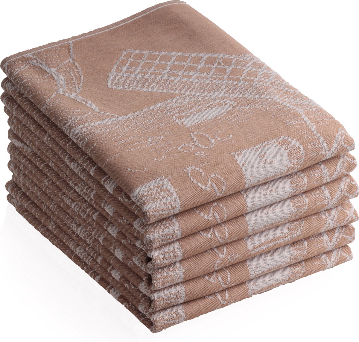 DoubleDry Luxe Theedoeken Set - 6 Stuks - 50x70 cm - 100% Katoen - Hoge Absorptie & Duurzaam - Molen, Bruin