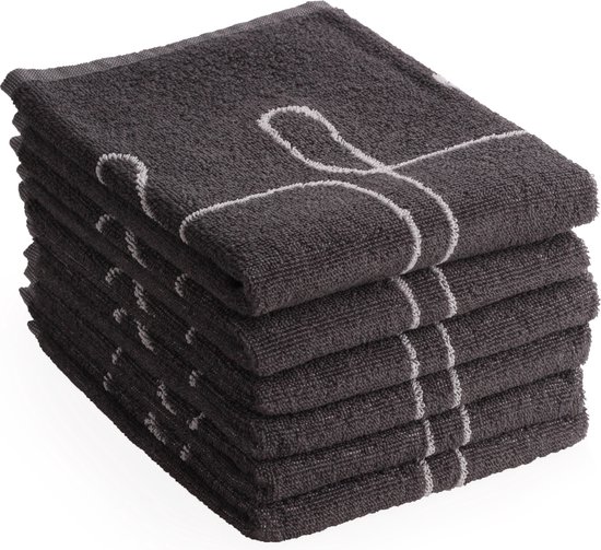 Torchons de cuisine de Luxe - 6 pièces - couverts à motif hip - gris - 50x50cm