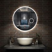 Miroir de salle de bain LED 70x70cm avec horloge lumineuse loupe 3x interrupteur tactile anti-condensation lumière blanche/lumière blanche chaude/lumière chaude luminosité réglable depuis mémoire