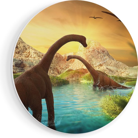 Artaza Forex Muurcirkel Dinosauriërs in het Water - Dino's - 40x40 cm - Klein - Wandcirkel - Rond Schilderij - Wanddecoratie Cirkel