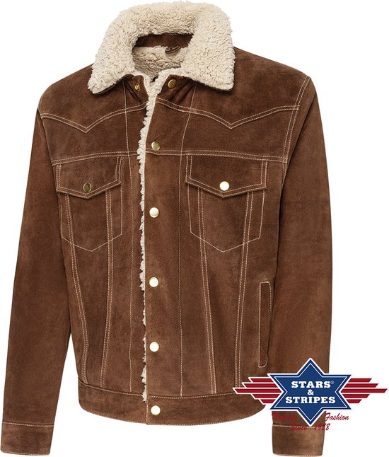 Veste western biker en daim Decker Stars&Stripes marron taille M