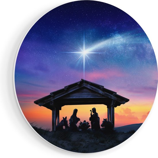 Artaza Forex Muurcirkel Heilige Familie van Jezus met de Ster van Bethlehem - 50x50 cm - Klein - Wandcirkel - Rond Schilderij - Muurdecoratie Cirkel
