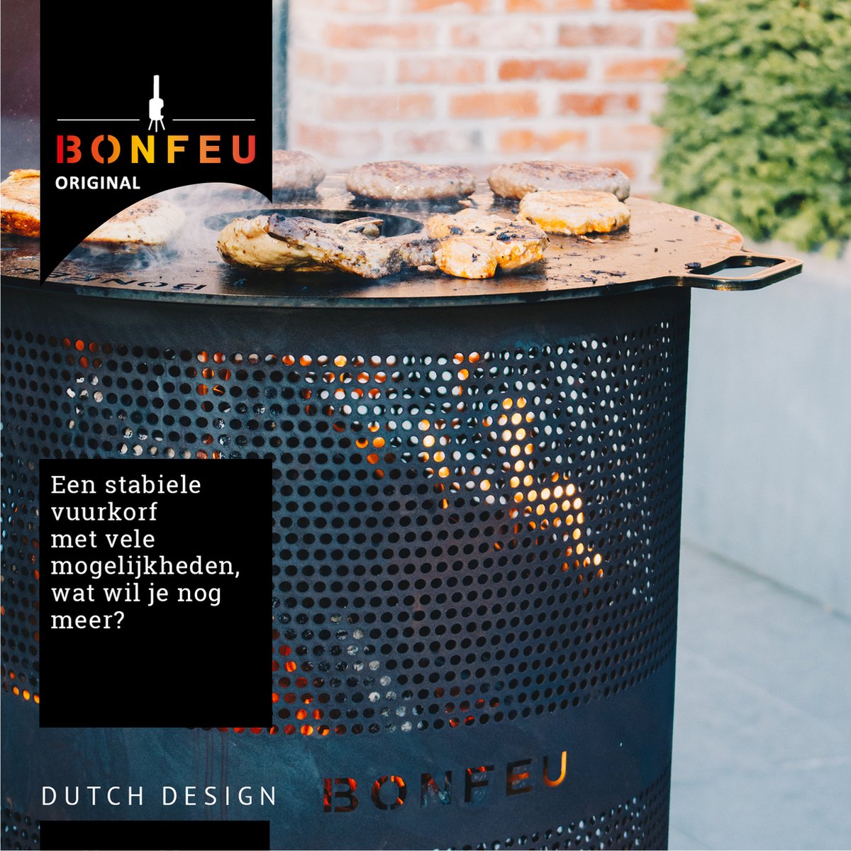 BonFeu BonVes Fire Basket 45 cm - With Grill Grate and Poker - Black