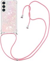 Coverup Liquid Glitter Back Cover met Koord - Geschikt voor Samsung Galaxy S24 Hoesje - Pink