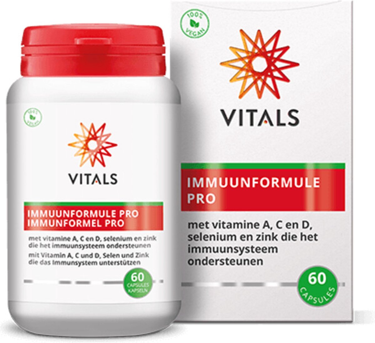 Vitals - Immuunformule Pro - 60 capsules - Met vitamine A, C, D, selenium en zink die het immuunsysteem ondersteunen