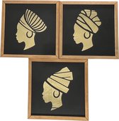 Wanddecoratie - Spiegel set - Afrikaanse vrouw - Goud - schilderijen woonkamer - 30x30 cm - Posterlijst - Muurdecoratie