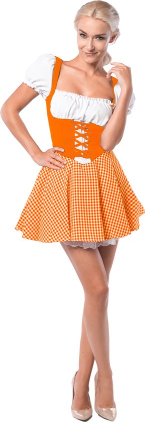 Partychimp Oranje jurkje Eva voor bij EK WK Koningsdag Verkleedkleren Volwassenen Oranje Verkleedkleding Carnavalskleding Dames Oktoberfest Dames Oktoberfestkleding Dames Carnaval Kostuum Dames Verkleedkleren Volwassenen - Polyester - Oranje - S/36