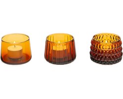 XLBoom Dim Theelichthouder Amber - 3 theelichtjes - Waxinelichthouder Glas - 8 x 8 x 6cm