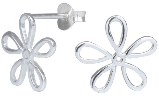Joy|S - Zilveren bloem oorbellen - 14 mm