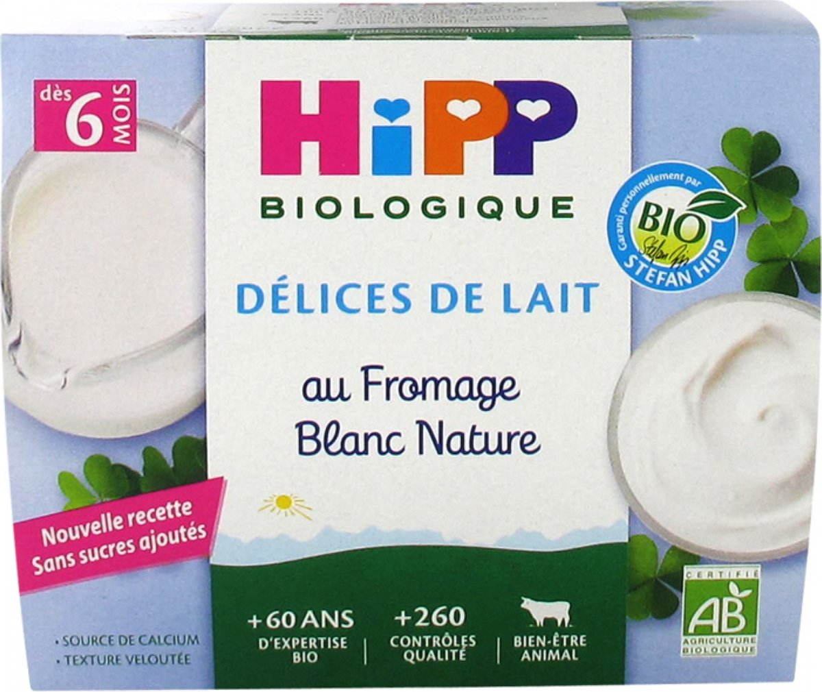 Goedkoopste HiPP Délices de Lait au Fromage Blanc Nature Sucré van 6 Maanden Biologisch 4 Potten