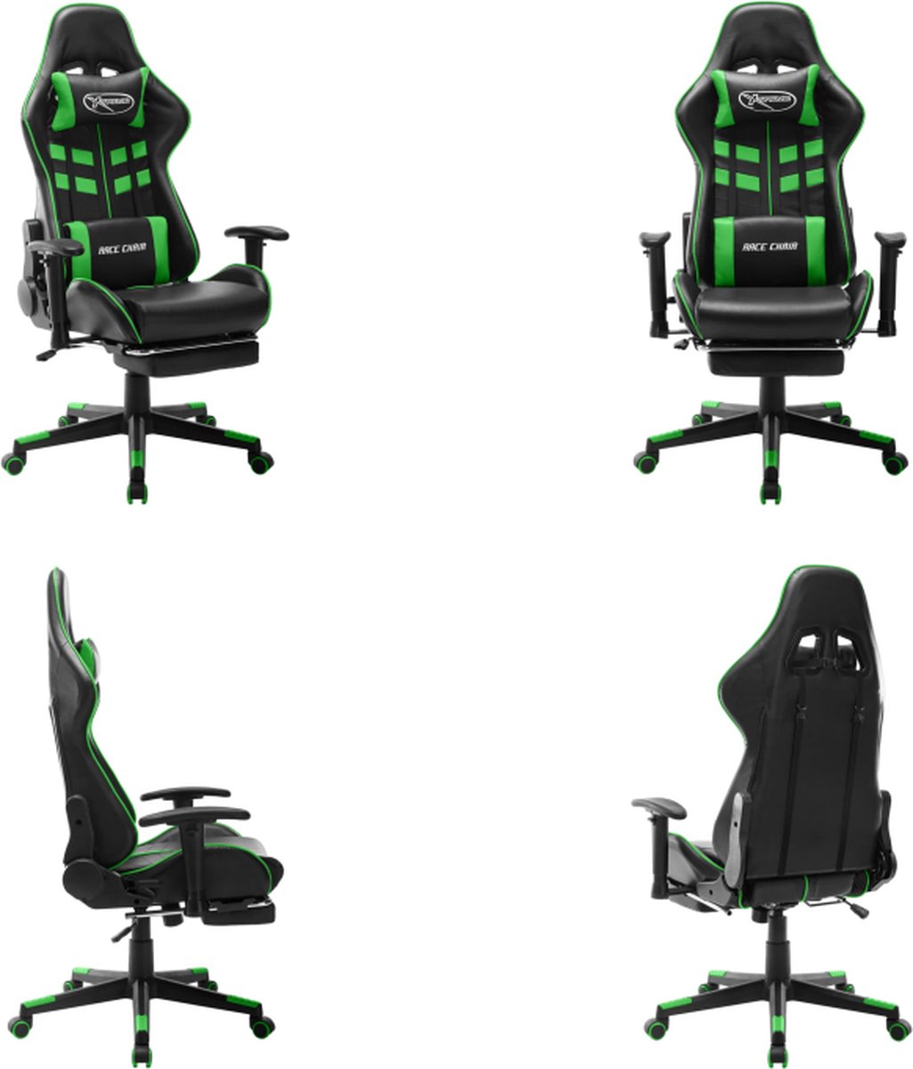 vidaXL Gamestoel met voetensteun kunstleer zwart en groen - Gamingstoel - Gamingstoelen - Racingstoel - Racingstoelen