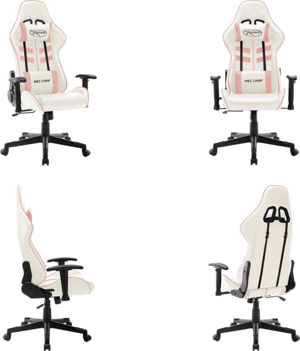 vidaXL Gamestoel kunstleer wit en roze - Gamingstoel - Gamingstoelen - Racingstoel - Racingstoelen