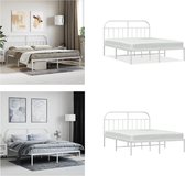 vidaXL Bedframe met hoofdbord metaal wit 180x200 cm - Bedframe - Bedframes - Tweepersoonsbed - Bed