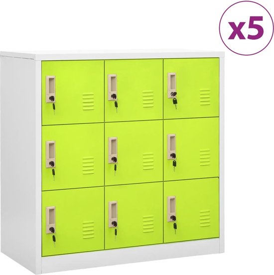 vidaXL Armoires à casiers 5 pcs 90x45x92-5 cm Acier Gris clair et vert - Armoire de casier - Armoires à casiers - Armoire de casier - Armoires de casier