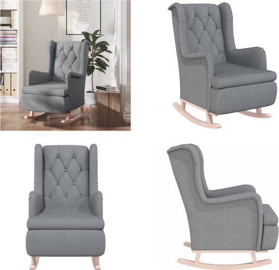 vidaXL Fauteuil met massief rubberwood schommelpoten stof lichtgrijs - Fauteuil - Fauteuils - Schommelstoel - Relaxstoel