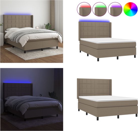 vidaXL Boxspring met matras en LED stof taupe 140x190 cm - Boxspring ...