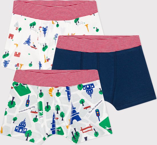 Petit Bateau Set met drie katoenen boxershorts met motief van Parijs voor kinderen Jongens Onderbroek - Meerkleurig - Maat 116