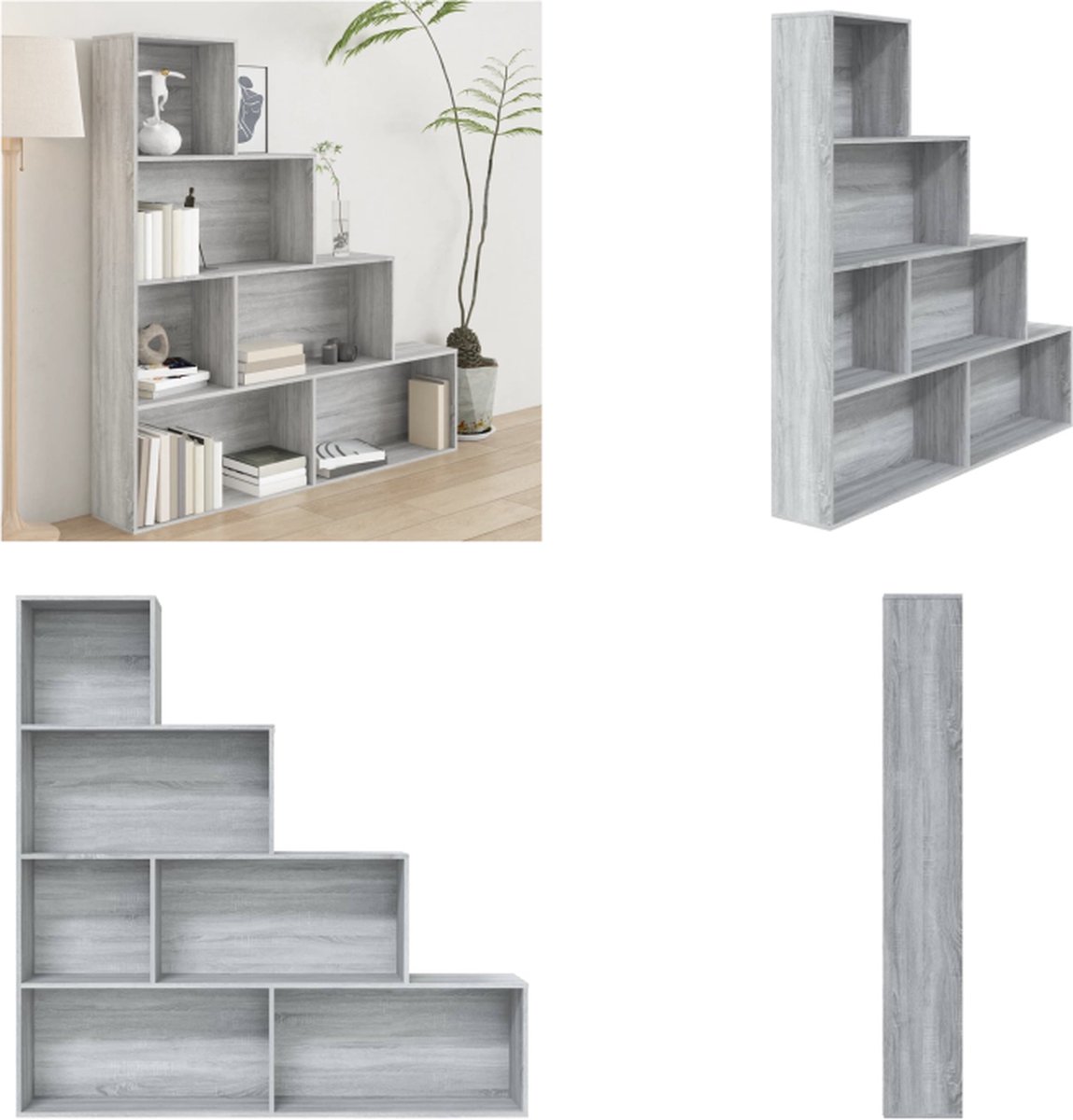vidaXL Boekenkast - 155x24x160 - cm - grijs - sonoma - eikenkleurig