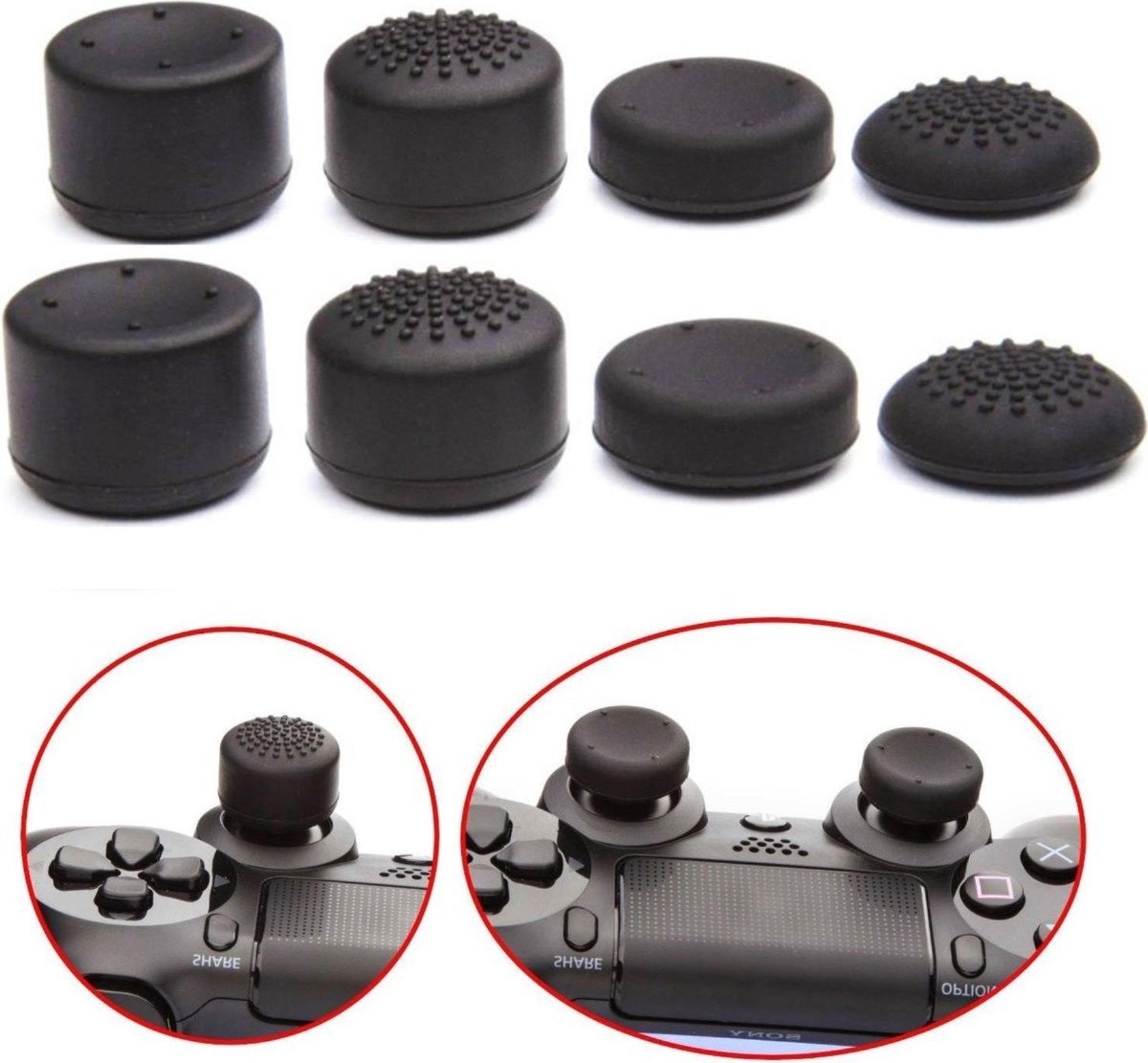 *** Pro gaming thumb grips - 8 stuks - geschikt voor Playstation 4 / PS5 accessoires Xbox - 4 maten - Console kit voor pro gamers - Thumbgrips voor optimale gaming ervaring - van Heble® ***