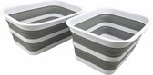 Opvouwbare badkuip van 12 liter - Draagbare picknickbak voor buiten - Draagbare spoelbak - Ruimtebesparende plastic wasbak (wit/grijs (set van 2))