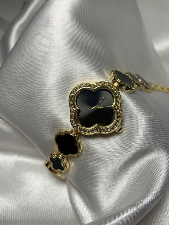 EHH Beauty - Dames horloge - Klaver horloge zwart - Clover - Goudkleur - Accessoires - Cadeau voor haar- Stainless Steel