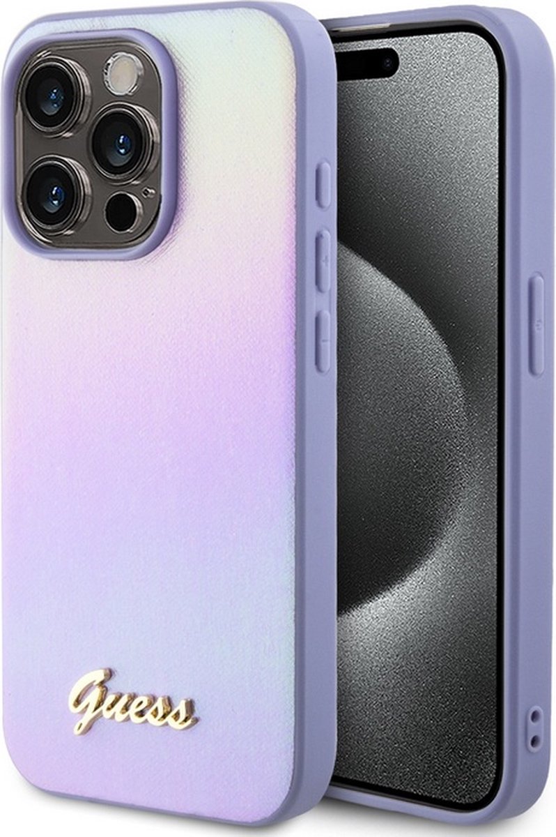 Guess Iridescent Metal Script Back Case - Apple iPhone 15 Pro (6.1") - Paars