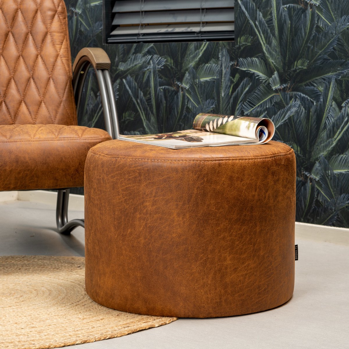 Bronx71® Eco-leren poef Kyla cognac