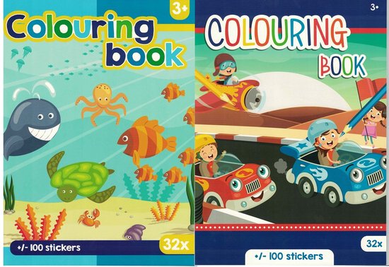 Foto: 2 kleurboeken met stickers zeevissen dieren onderwater dieren auto s raceauto bus 2 x 100 stickers 3 