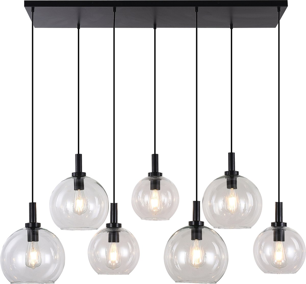 OSIRA Pendel E27 7L Zwart, helder glas 3x Ã˜200mm, 4x Ã˜250mm