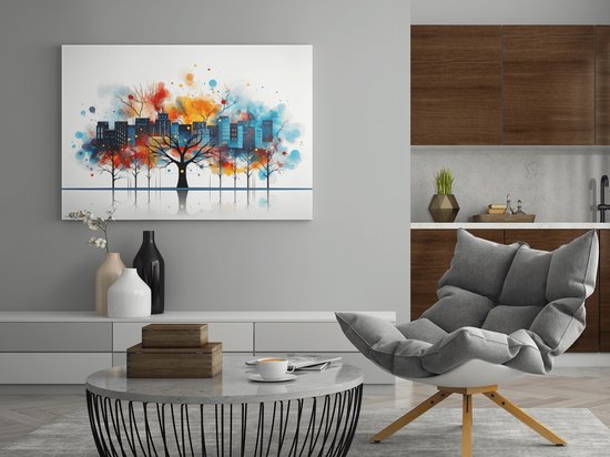 Canvas Schilderij - Abstract Boom - Kleurrijk - Wall Art - 90x60x2 cm