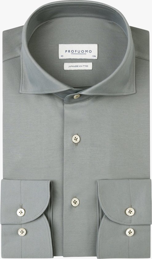 Profuomo Japanese Knitted Overhemd Groen - Maat 39 - Heren - Overhemden Formeel