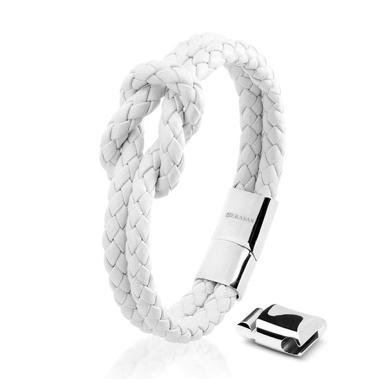 SERASAR Bracelet Femme en Cuir Véritable [Knot], Blanc 20 cm, Cadeau de Mariage pour Femme