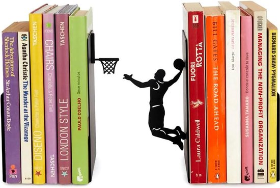 Boekensteun Slam Dunk Kleur Zwart Boekenstandaard in de vorm van een basketbalspeler 2 stuks metaal