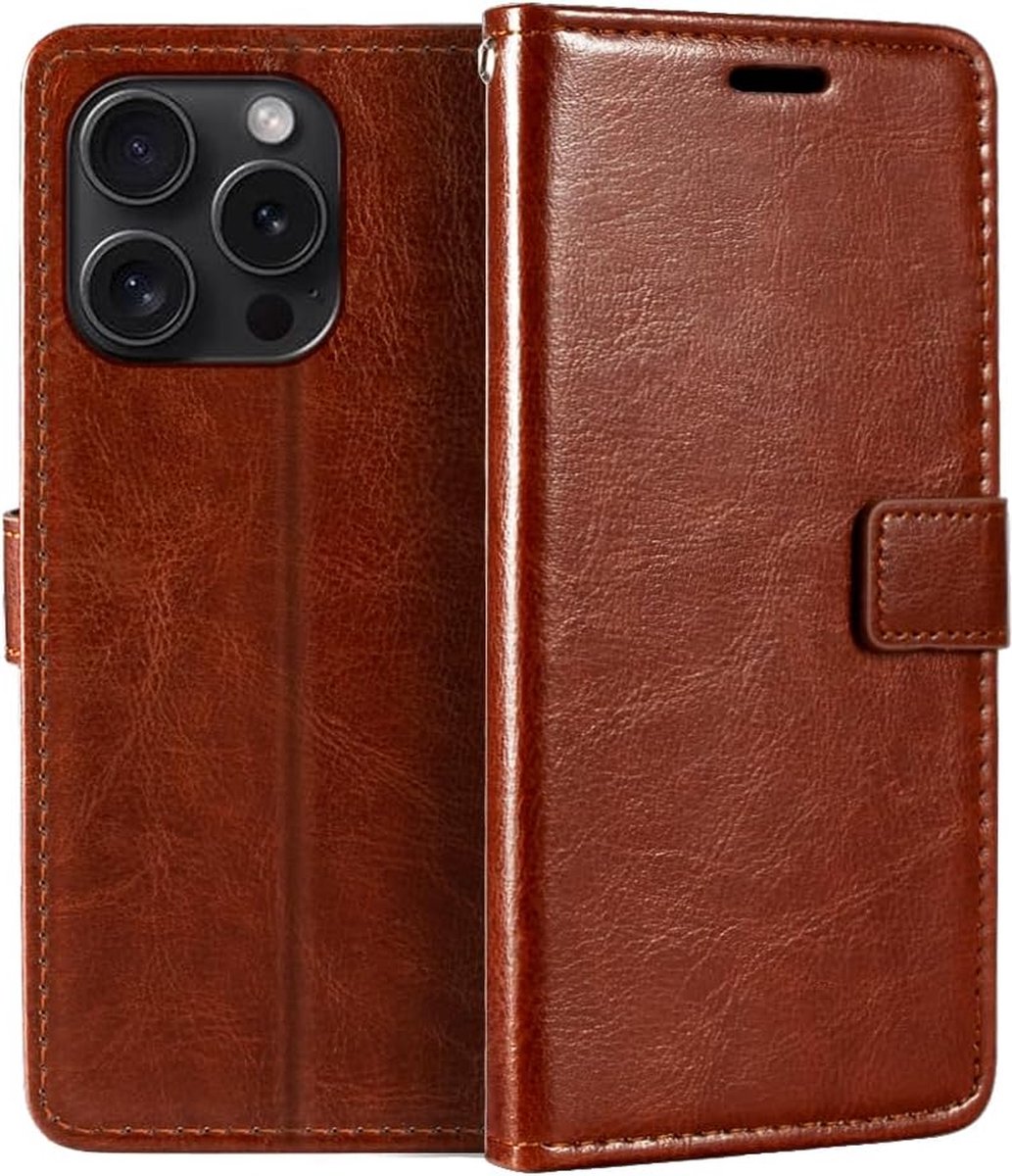 Portemonnee Book Case Hoesje Geschikt voor: iPhone 15 Pro Max - Bruin