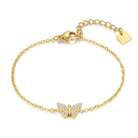 Bracelet Twice As Nice en acier inoxydable doré, papillon 16 cm + 3 cm