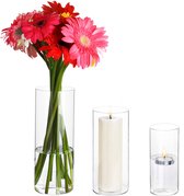 Belle Vous set van 3 glazen kaarsenhouders - 3 maten kaarsen houder - Decoratieve kaarsenhouder voor tafels, bruiloften, in huis of restaurants.