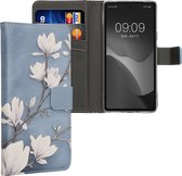 kwmobile telefoonhoesje geschikt voor Google Pixel 7a - Backcover voor smartphone - Hoesje met pasjeshouder in taupe / wit / blauwgrijs - Magnolia design