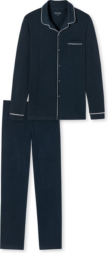 SCHIESSER Fine Interlock pyjamaset - heren pyjama lang interlock donkerblauw - Maat: