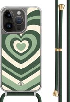 Casimoda® hoesje met groen koord - Geschikt voor iPhone 14 Pro - Hart Swirl Groen - Afneembaar koord - TPU/polycarbonaat - Multi