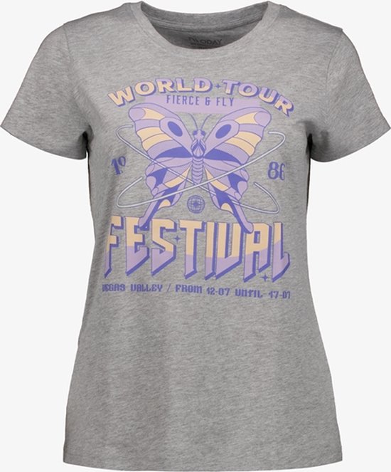 TwoDay dames T-shirt grijs met vlinderopdruk - Maat XXL
