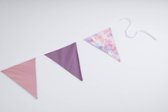 Vlaggenlijn van stof | Cotton Candy Galaxy - 3 meter / 9 vlaggetjes - Roze, Paarse, Goude (pastel kleur) driehoek vlaggetjes - Verjaardag slinger / Babykamer decoratie - Stoffen slingers handgemaakt & duurzaam