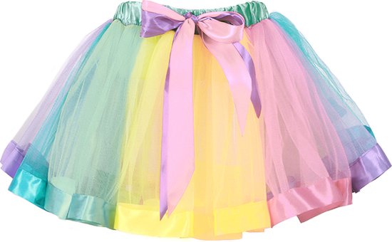 KIMU Tutu Pastel Regenboog Petticoat - Maat L XL XXL - Tule Rokje Rok Doorschijnend - Unicorn Kostuum Eenhoorn Pak Pride Carnaval Tulerok Dames Festival