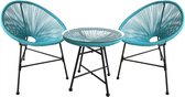 Acapulco : Set de 2 fauteuils, coquille d'œuf + table basse, bleu