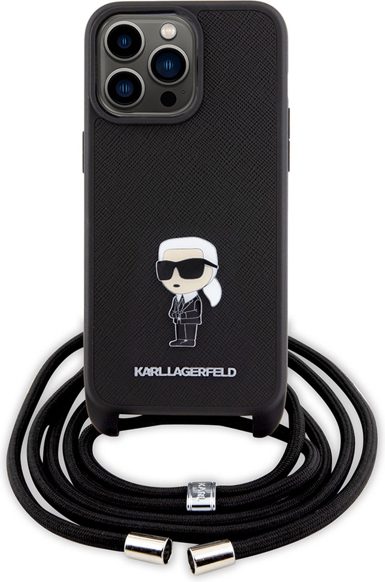 iPhone 15 Pro Max Backcase hoesje - Karl Lagerfeld - Effen Zwart - Kunstleer
