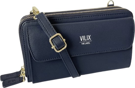 Vilix The Label - Sac Olivia - portefeuille et sac pour téléphone en un - végétalien - compact - Bleu foncé