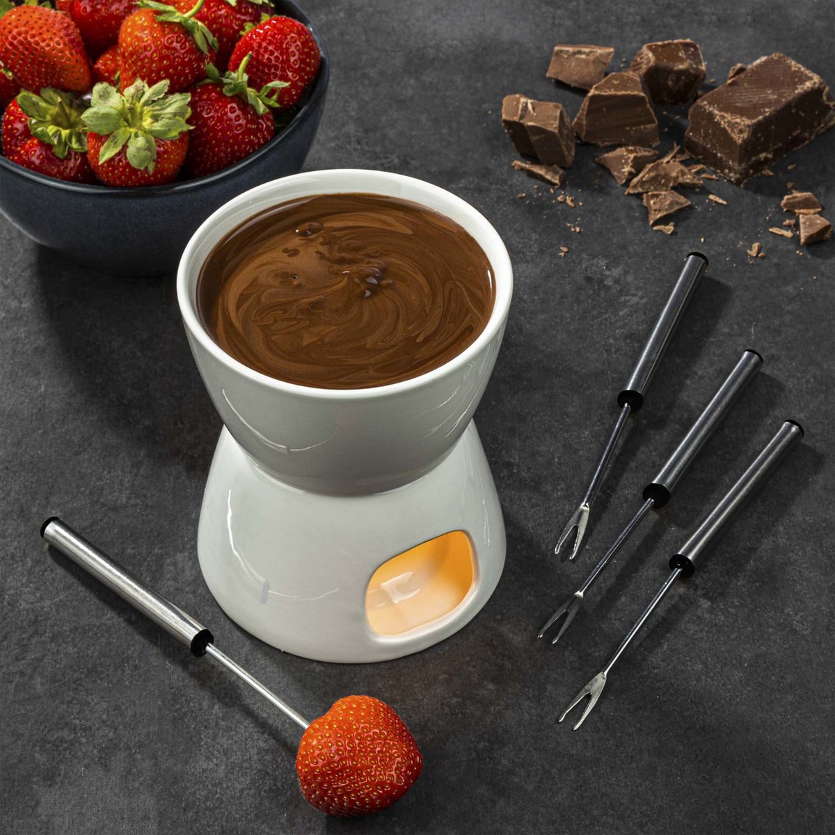 Haushalt 24672 - chocoladefondue - set van porselein - Met RVS vorkjes – foto 2