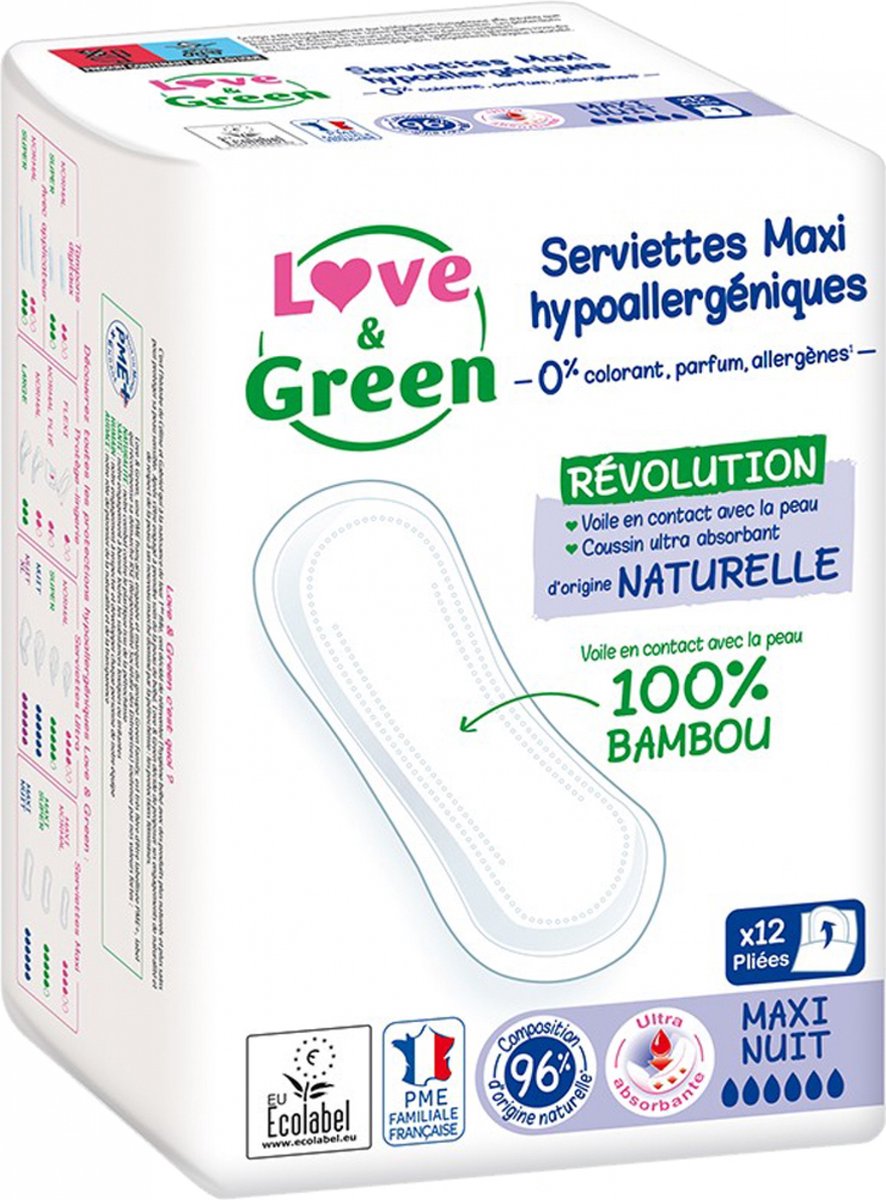 Goedkoopste Love & Green Hypoallergene Maxi Nachthanddoeken 12 Handdoeken